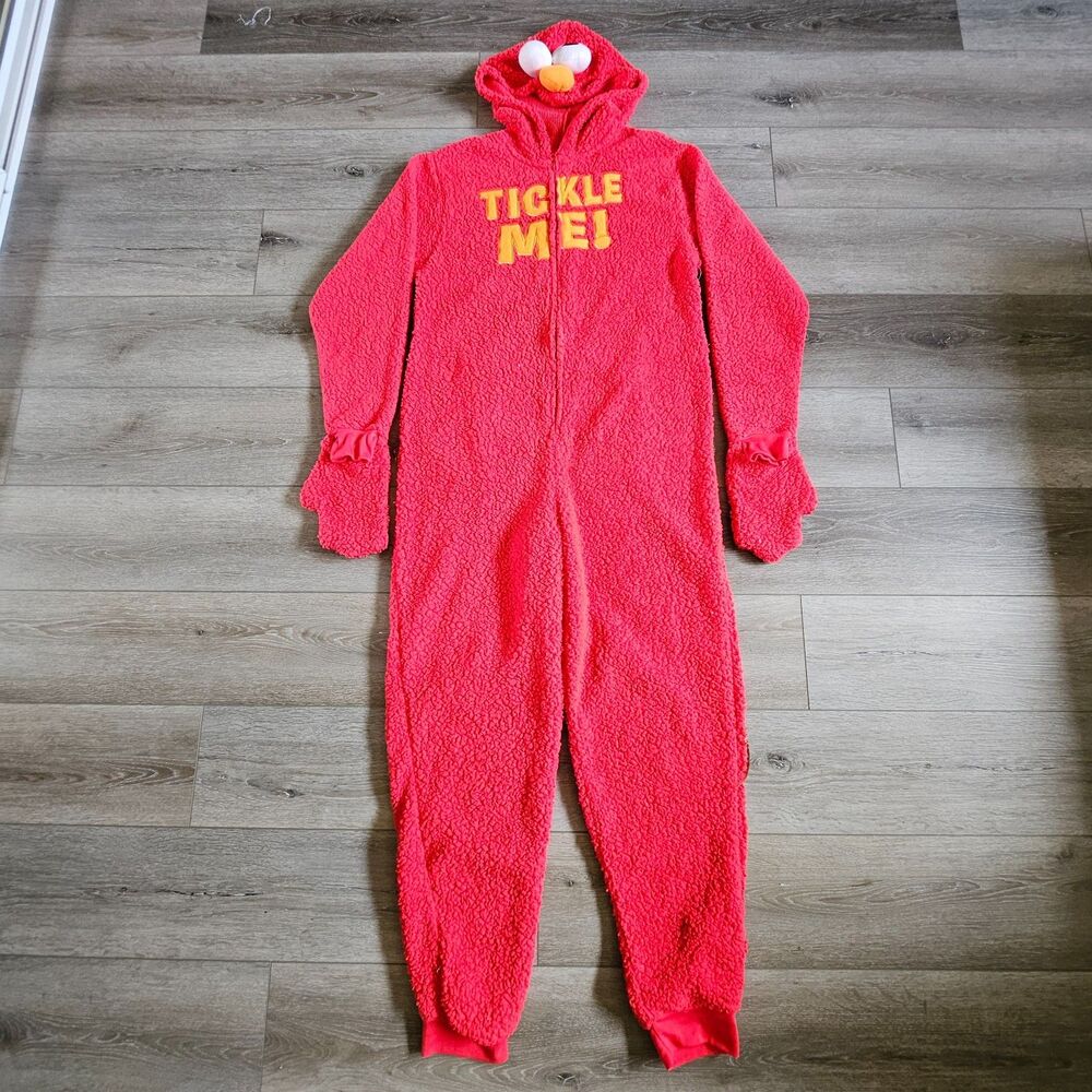 Sesame Street Elmo Teen Fleece Jumpsuit TICKLE ME Halloween Costume XL 16-18